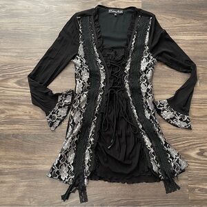 Pretty Angel Black Lace Corset Dress Y2K Goth Fairy Mini Dress Size M
